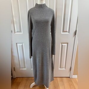Theory Gray Wool/Cashmere Rib Midi Mock Neck Dress Size L